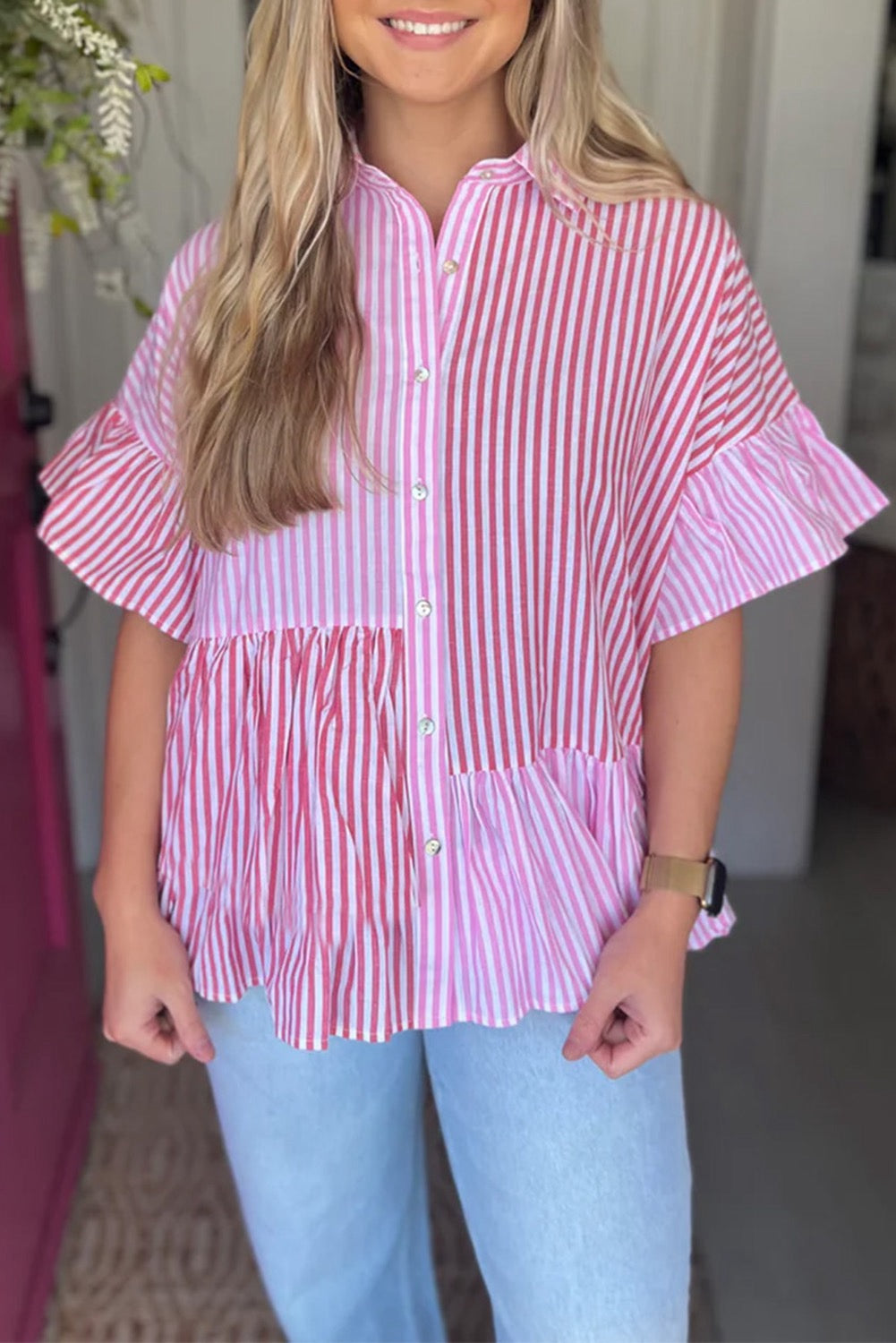 Pink Striped Button Up Shirt