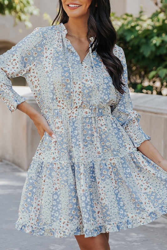 Sky Blue Floral Ruffle Dress