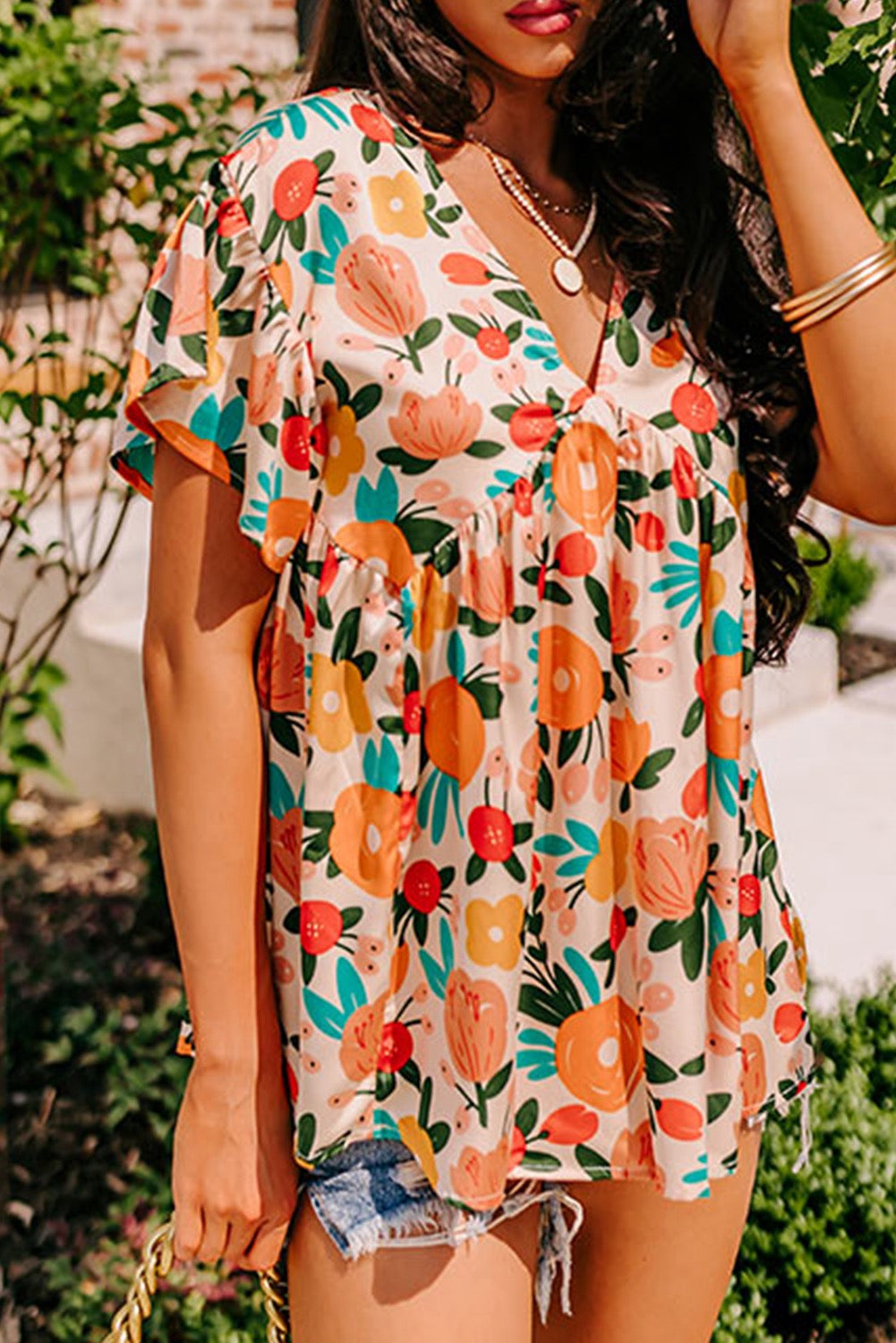 Apricot Floral Tieback Top